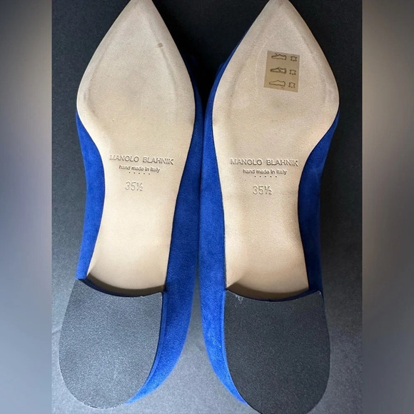 Manolo BLAHNIK MAYSALEPUMPFLAT Blue Suede Size 35 1/2 - Picture 9 of 17